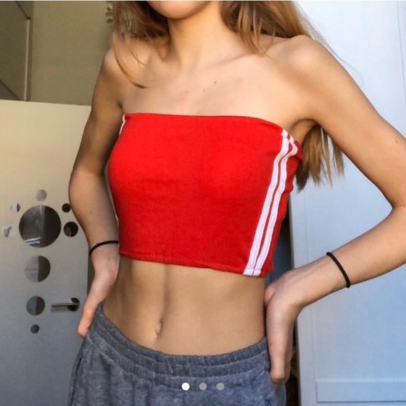 Tops | Red Side Stripe Tube Top | Poshmark